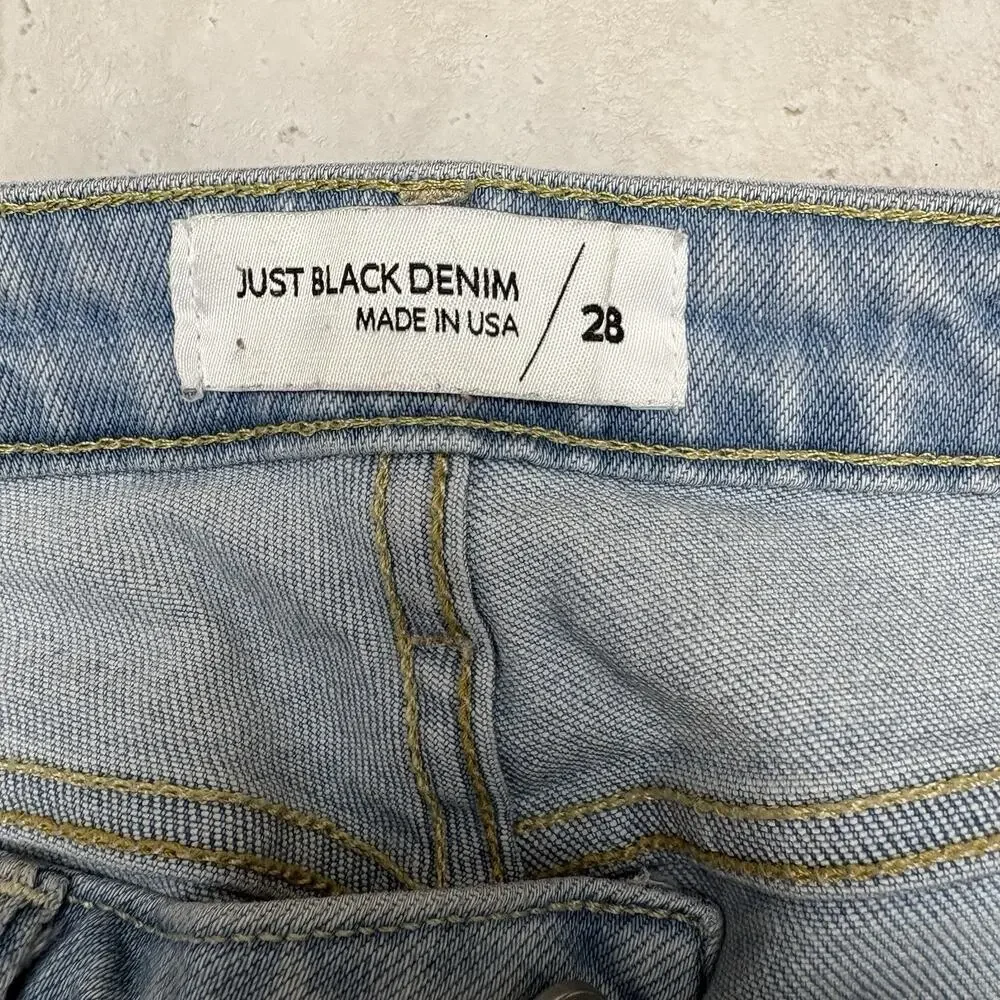 Just Black Denim Jeans High Rise Crop Kick Flare Bootcut Light Wash Raw Hem 28